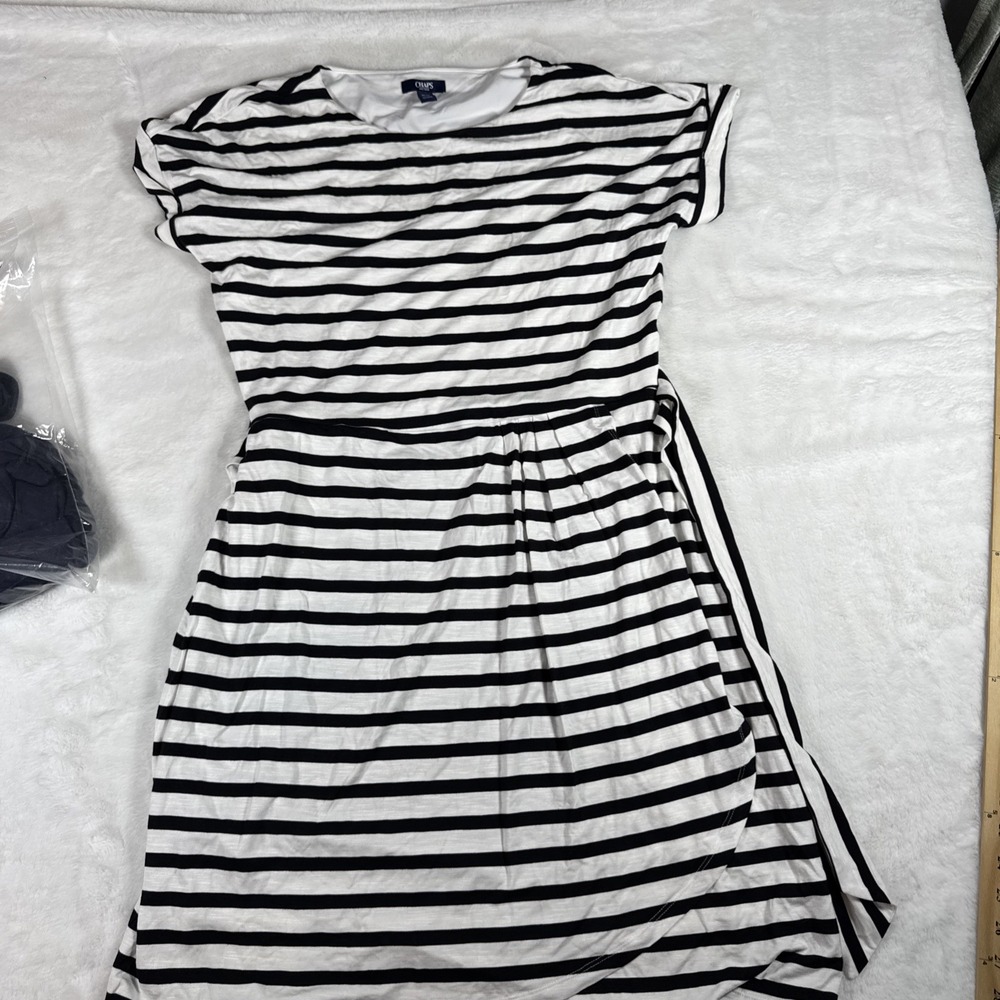 Chaps Womens Medium Short Sleeve Knit Dress Bundle Navy Blue & Striped 2 Pack - Picture 5 of 8